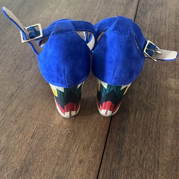A/ Anthropologie Blue Suede heeled Sandals with Colorful Heel 9M NWT - Picture 2 of 5